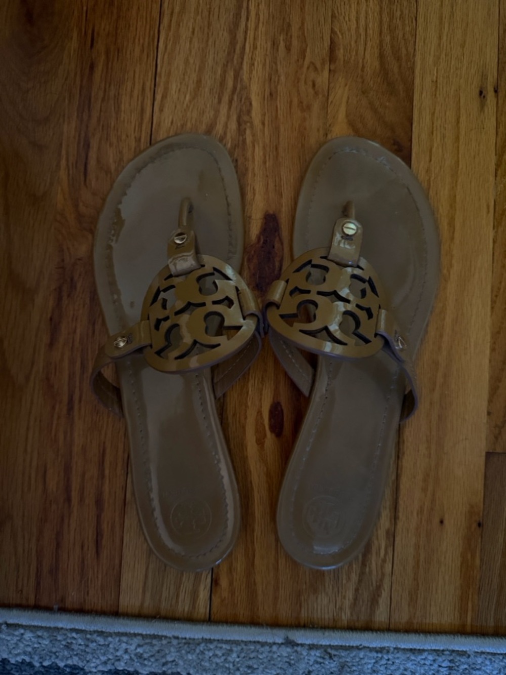 Tory Burch Miller Logo Sandals in Nude Patent Leather